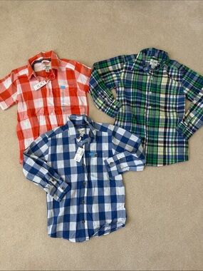 3 The Children's Place Plaid Button-Down Shirts in Blue, Green & Red